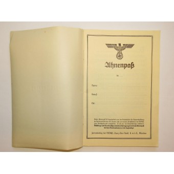 Ahnenpaß, Blanko-Ahnenpaß, Ausgabe 3. Reich. Espenlaub militaria